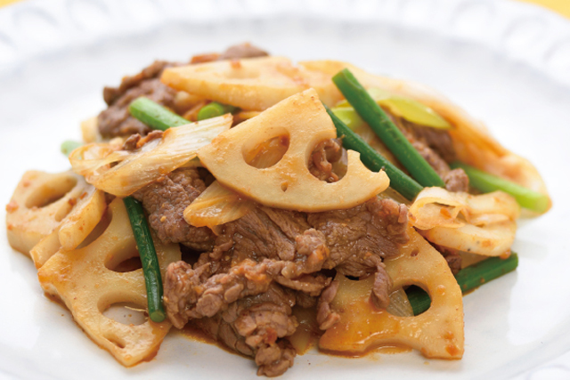 牛肉とレンコンの生姜味噌炒め